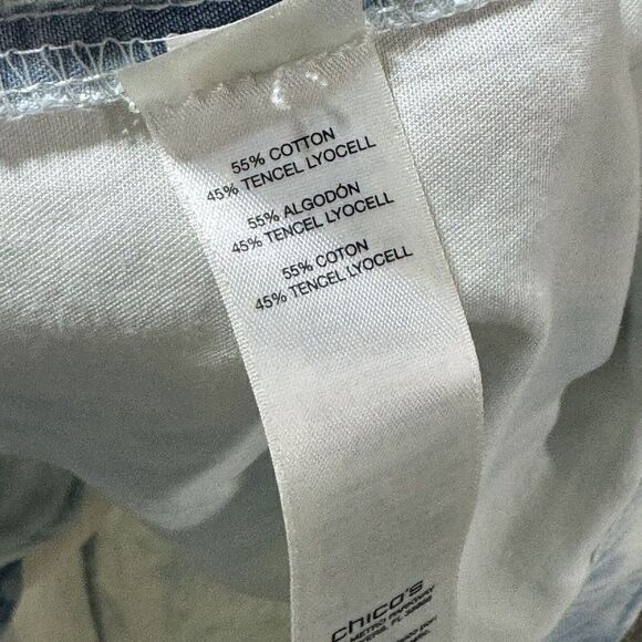 Chico's NWT Dynamic Denim Long Jean Jacket Women's XS Acid Wash Drawstring Snap - Picture 13 of 13